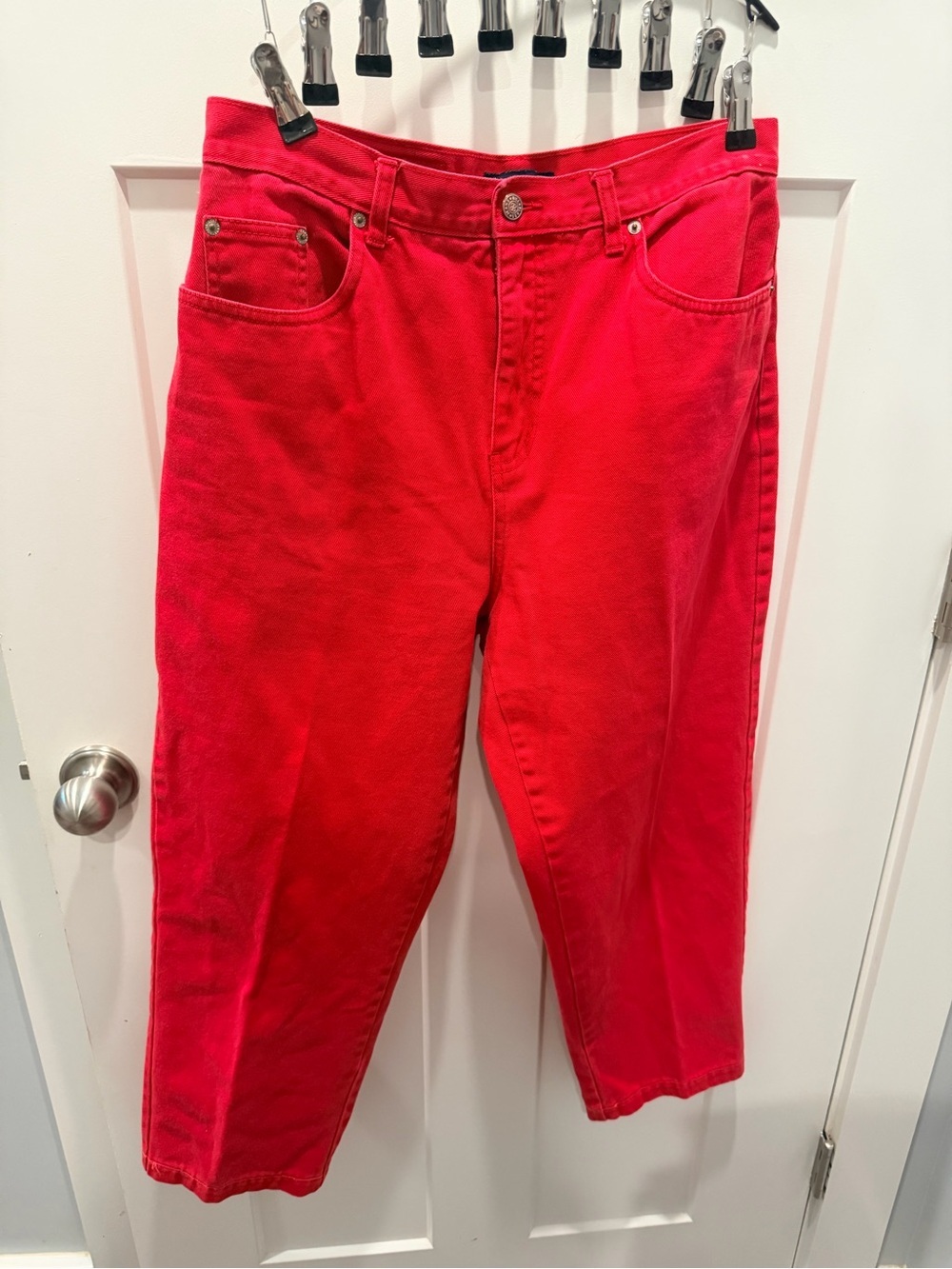Bill Blass Easy Fit Red Cropped Capri Jeans Women’s 12P Petite Cotton Pants